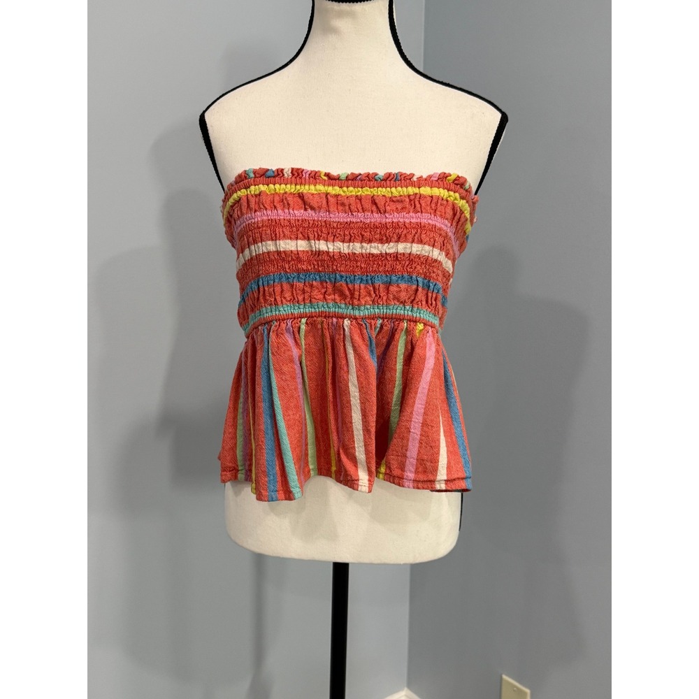 American Eagle Rainbow Striped Smocked Peplum Tube Top Size L